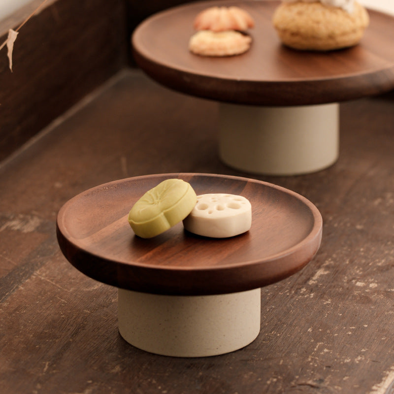 Acacia wood cake tray living room household Dim sum tray clay high fruit tray - V.I.P Digital Presence