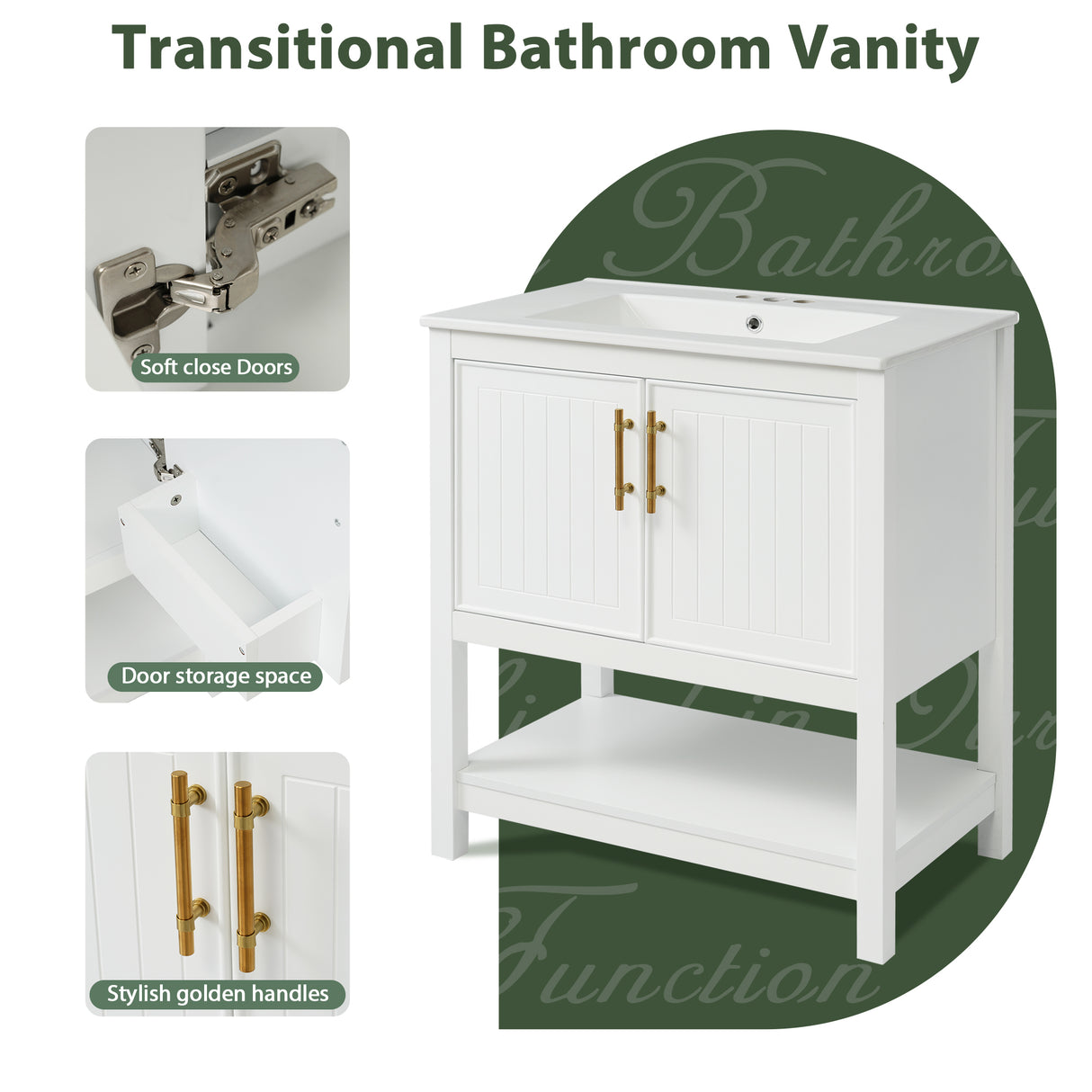 30-Inch White Bathroom Vanity with Ceramic Sink and Versatile Storage - Ideal for Small Bathrooms - V.I.P Digital Presence
