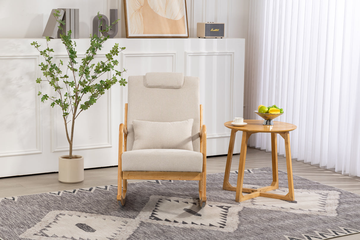 Rocking Chair Upholstered Fabric Rocking Armchair Indoor with High Backrest Glider Chairs and Lumbar Pillow for Living Room - V.I.P Digital Presence