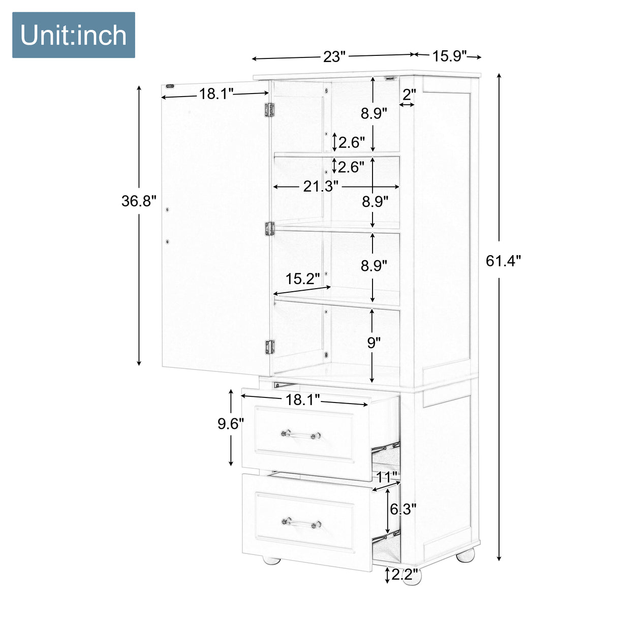 Tall Bathroom Storage Cabinet, Freestanding Storage Cabinet with Two Drawers and Adjustable Shelf, MDF Board , Grey - V.I.P Digital Presence