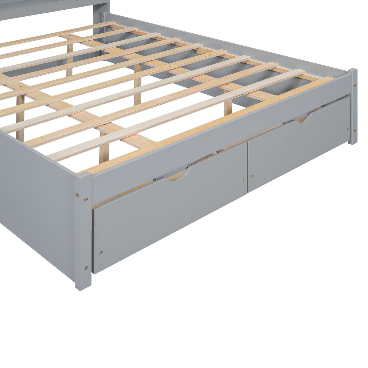 Queen Size Platform Bed with Storage Headboard and 2 Drawers, Gray - V.I.P Digital Presence