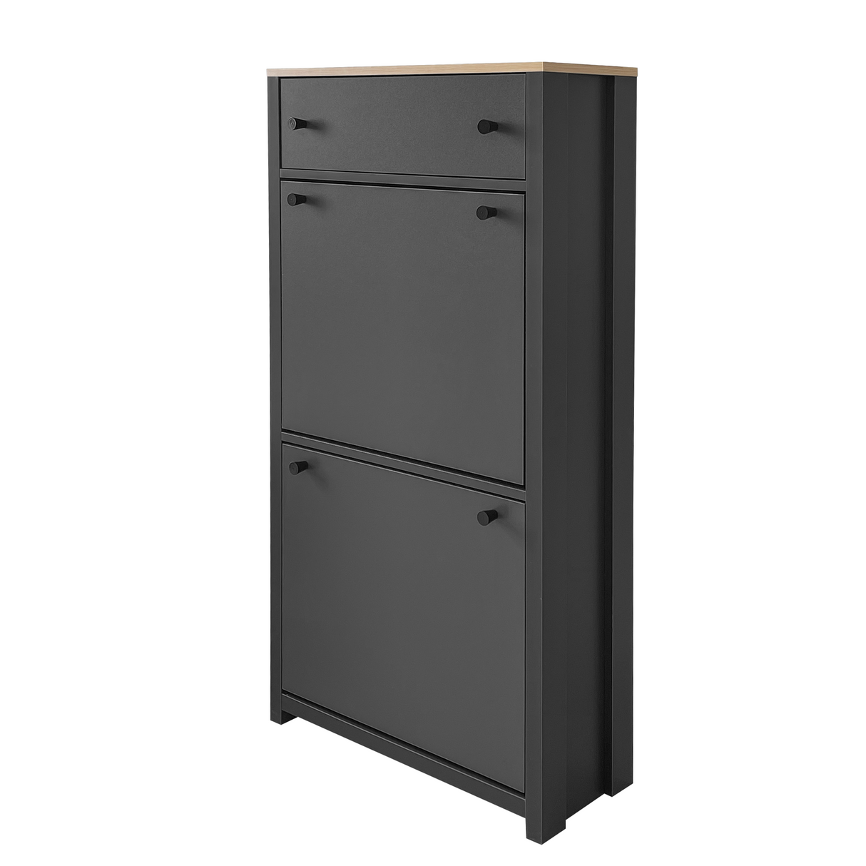 ONTREND functional with 2 flipped drawers, top shoe cabinet with adjustable panel, independent shoe rack, gray - V.I.P Digital Presence