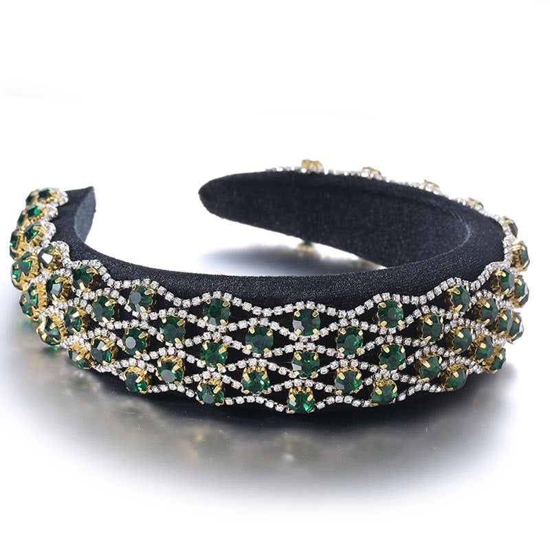 Full inlaid rhinestone fashionable wide edged solid color sponge head hoop - V.I.P Digital Presence