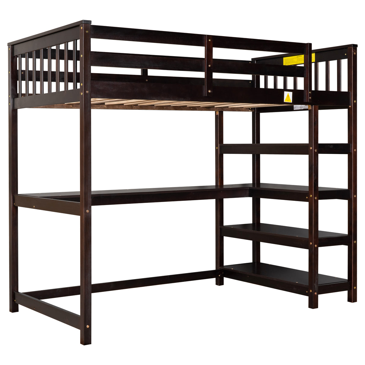 Twin Size Loft Bed with Storage Shelves and Under-bed Desk Espresso