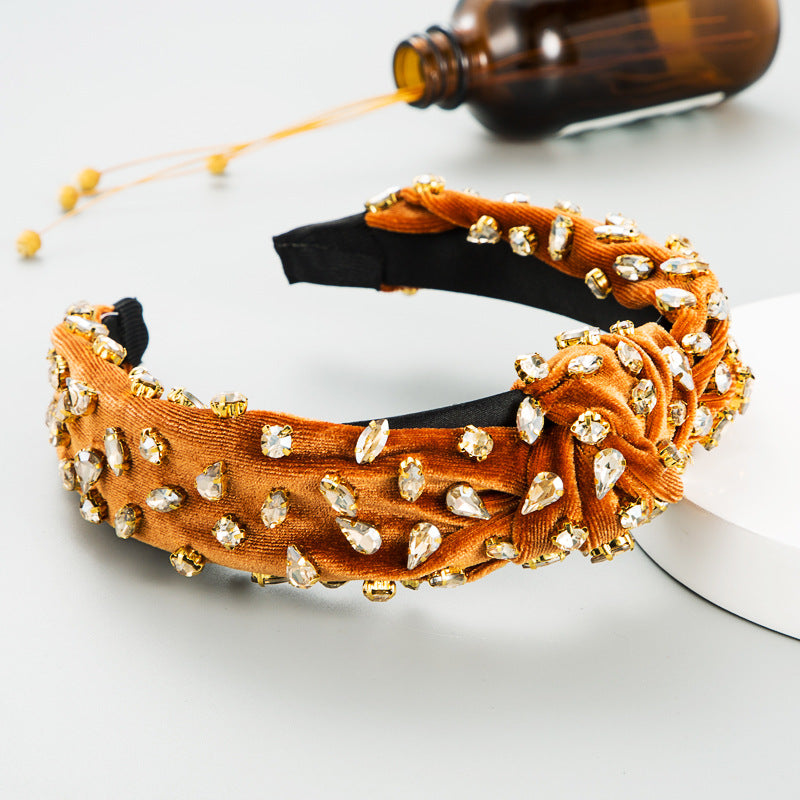 Exaggerated Fashion Hair Bands Female Corduroy Temperament Sweet Hair Ornaments Wide Side Knotted With Diamonds Headband - V.I.P Digital Presence
