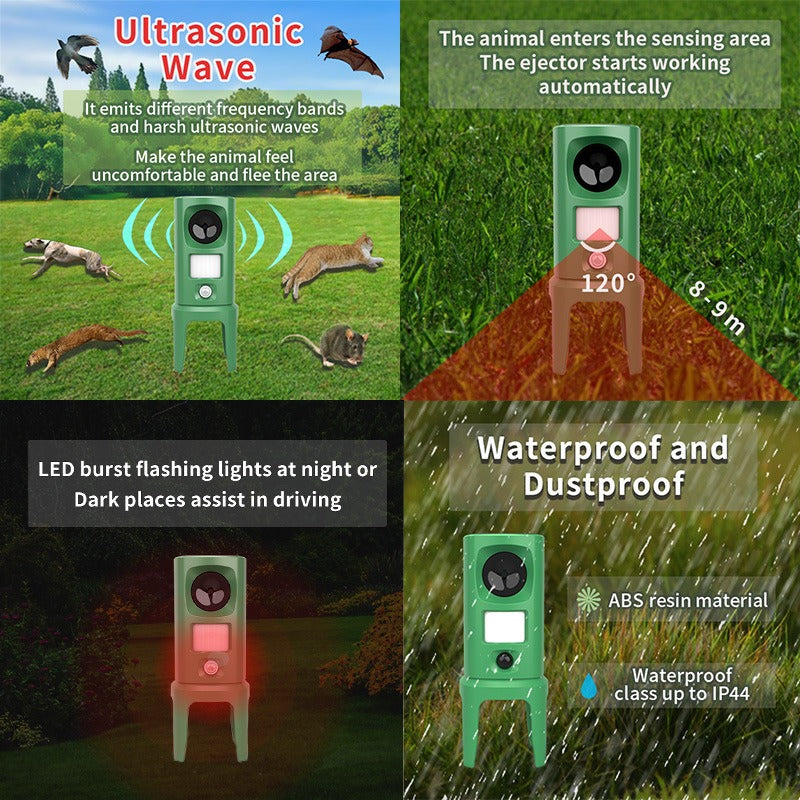 Solar mouse repeller, outdoor multi-floor cat repeller, LED explosion ultrasonic dog repeller - V.I.P Digital Presence