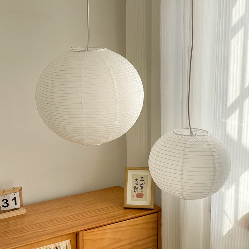 White Japanese style pendant light simple living room round rice paper round LED pendant light - V.I.P Digital Presence