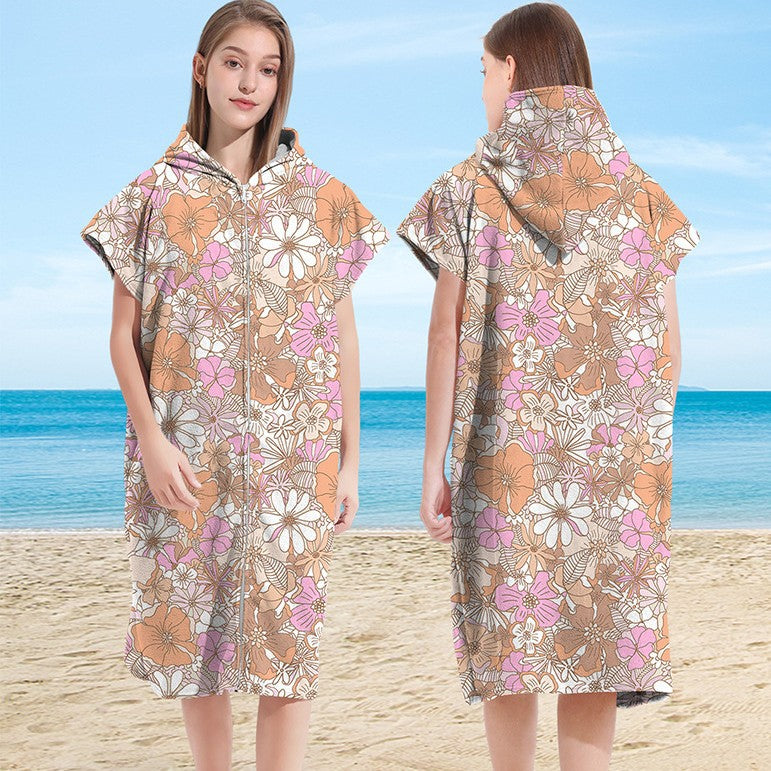 Hooded Towel Ultra-fine Fiber Zipper Wearable Bathrobe Cape Beach Towel - V.I.P Digital Presence