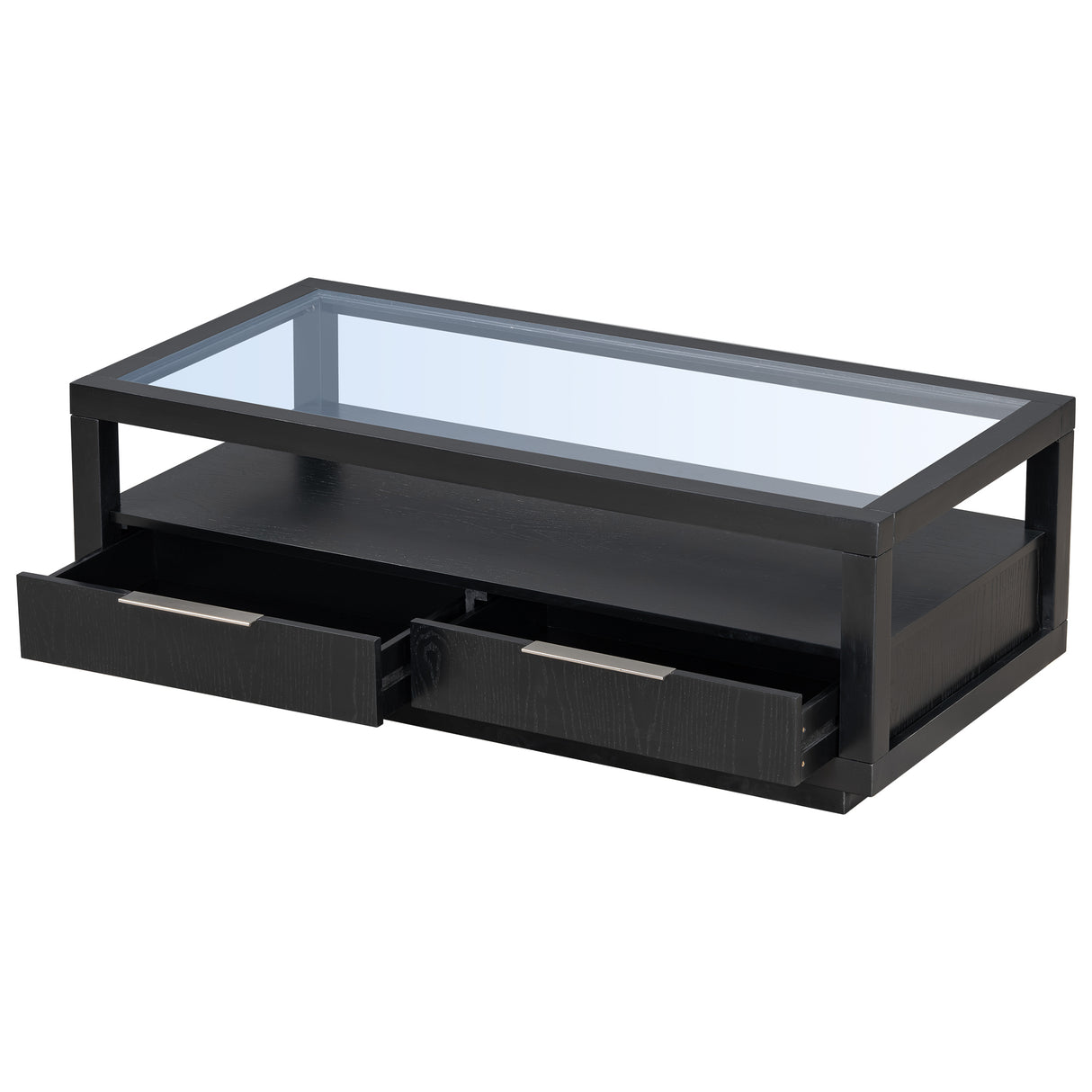 U-Can modern wooden coffee table with 2 drawers and minimalist display coffee table with transparent tempered glass - V.I.P Digital Presence