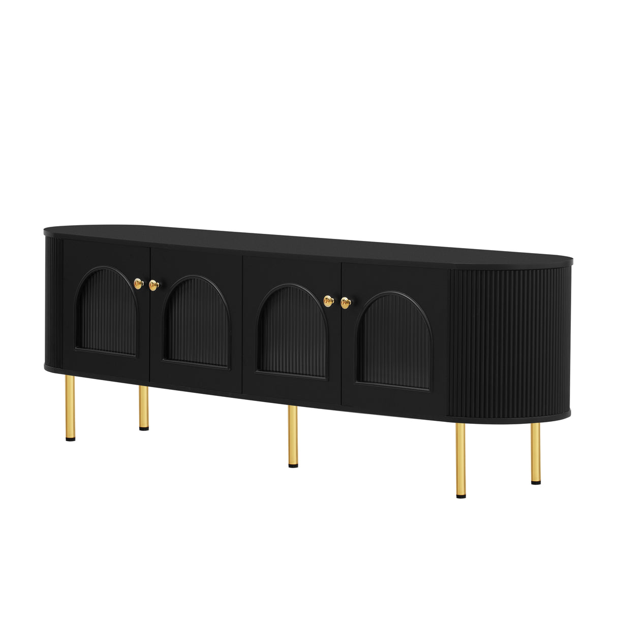 U-Can Modern TV Stand for TVs up to 80 Inches with 4 Cabinets with Metal Legs and Handles for Living room, Black - V.I.P Digital Presence