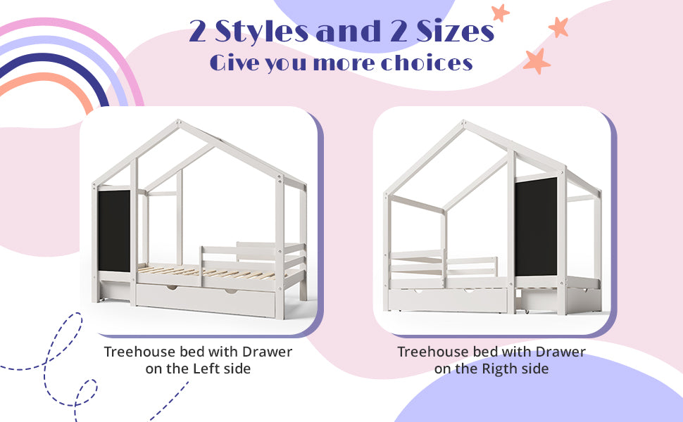 Full House Bed with Blackboard and Drawers Two assembly options White - V.I.P Digital Presence