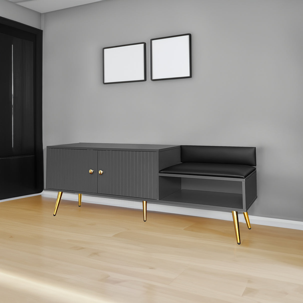 Modern Shoe Storage Bench with Hidden Storage and Upholstered Cushions for Bedside, Living Room and Entryway (Gray) - V.I.P Digital Presence