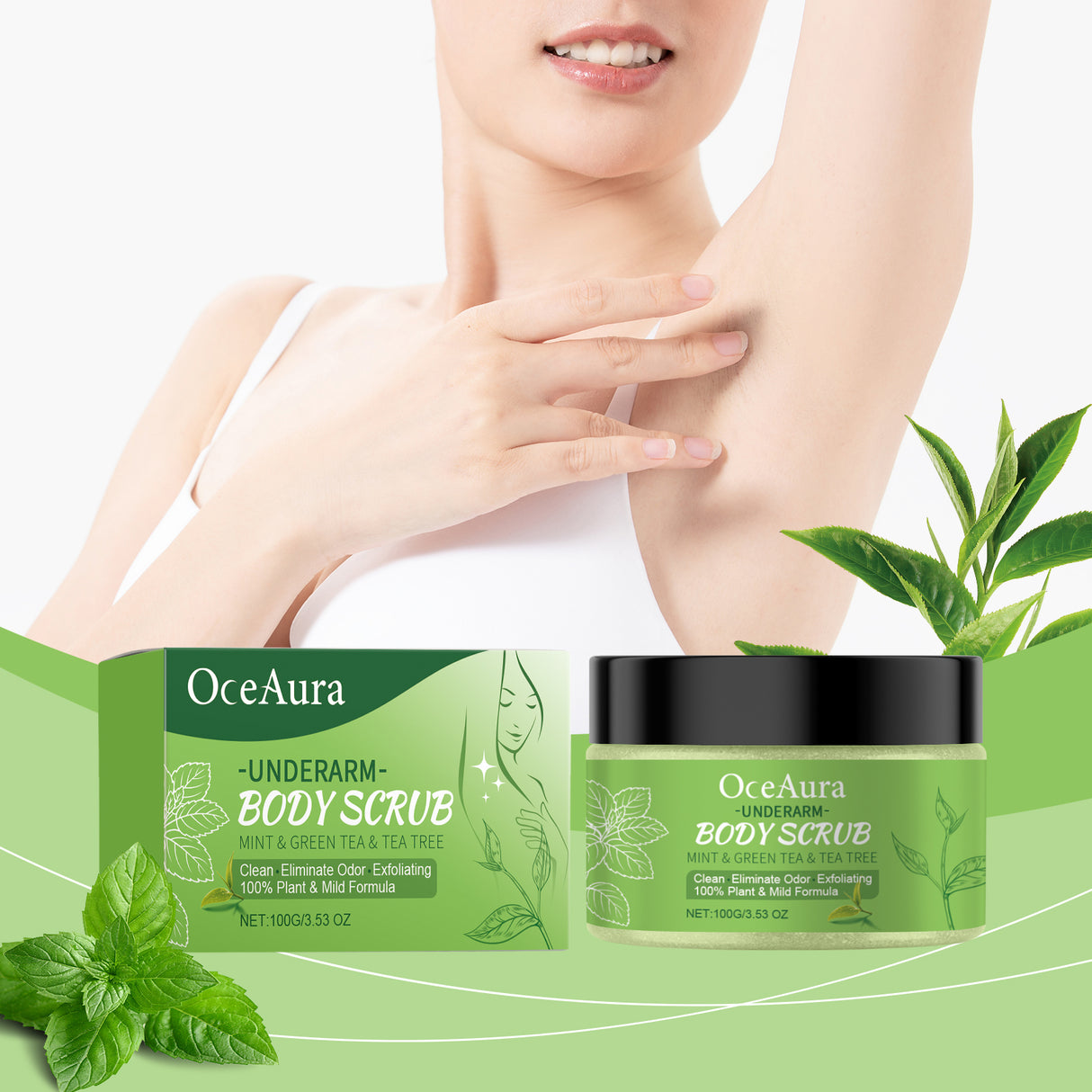 Exfoliante desintoxicante de té verde para axilas, exfoliante para estudiantes, hombres y mujeres, blanqueamiento de axilas, rejuvenecimiento de articulaciones, hidratante.