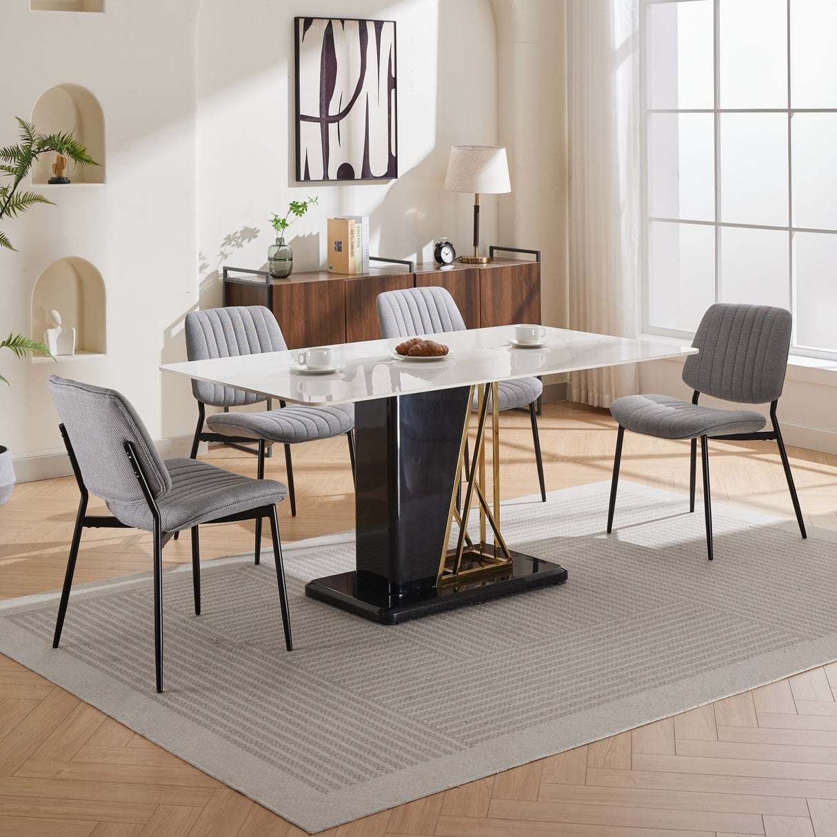 2-piece retro linen chair set with curved wooden backrest, cushioned seat, adjustable metal legs, (gray linen) - V.I.P Digital Presence