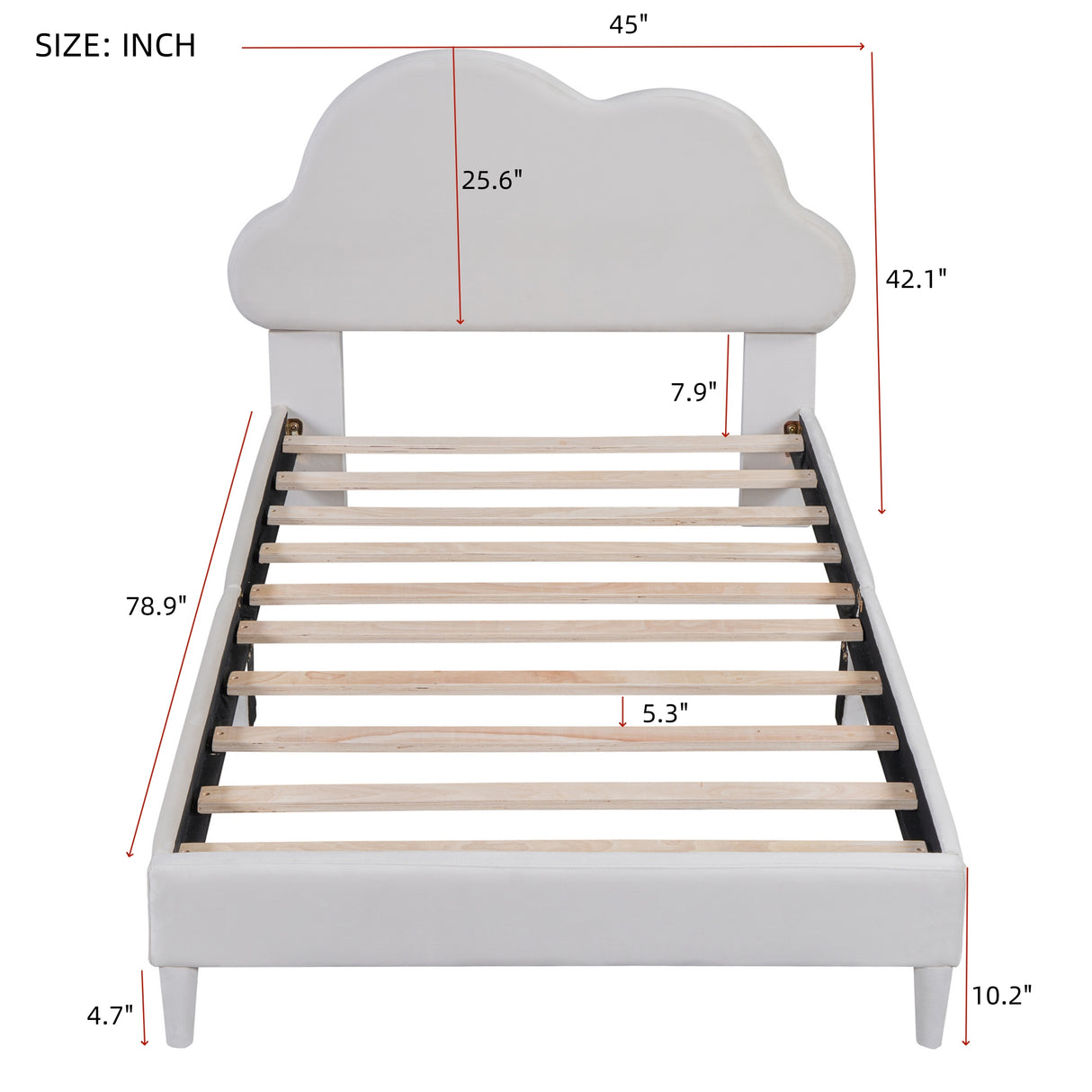 Twin Size Upholstered Cloud-Shape Bed ,Velvet Platform Bed with Headboard,No Box-spring Needed,Beige - V.I.P Digital Presence