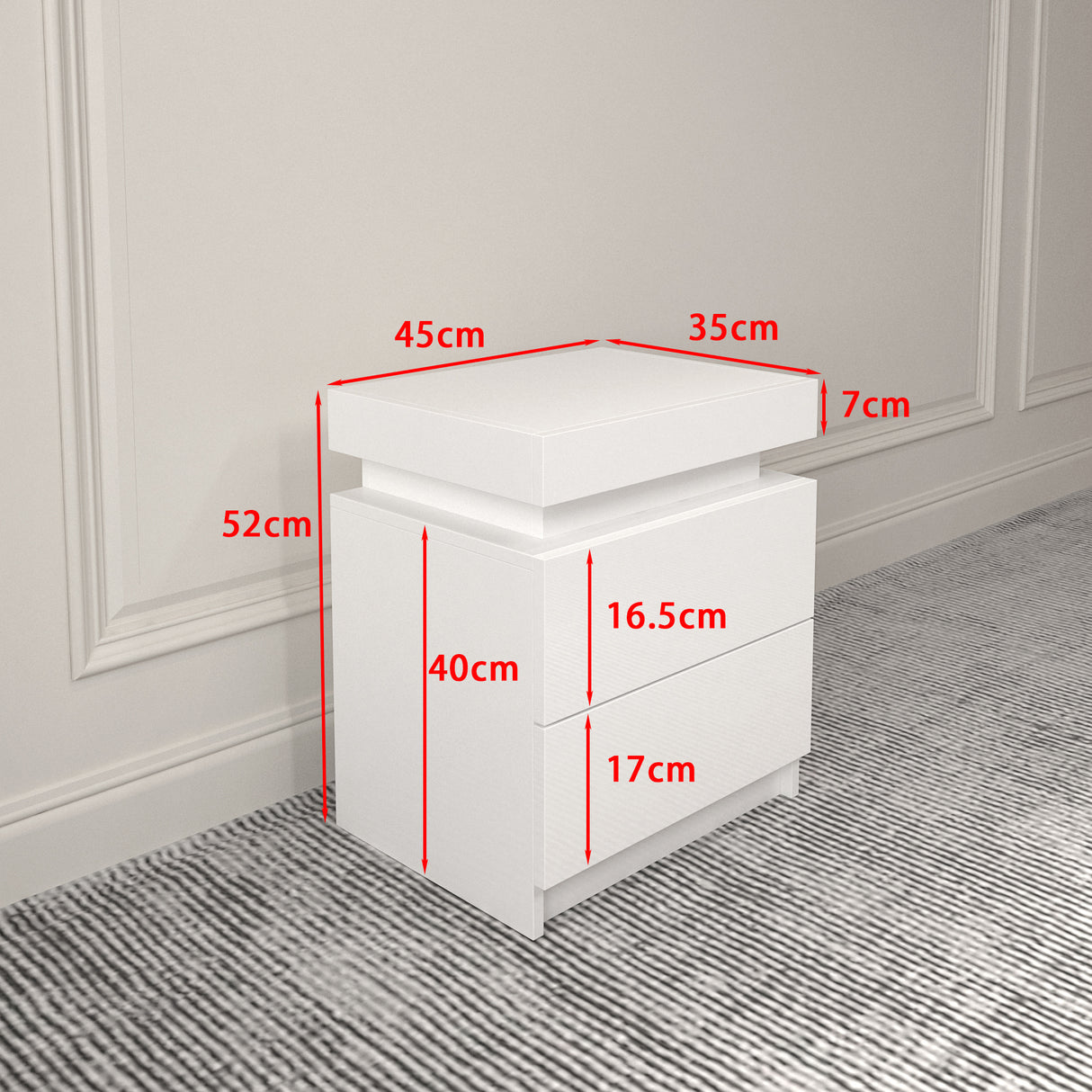 Modern white Nightstand With 2 Storage Drawers,Led Lights, End Table For Bedroom Furniture - V.I.P Digital Presence