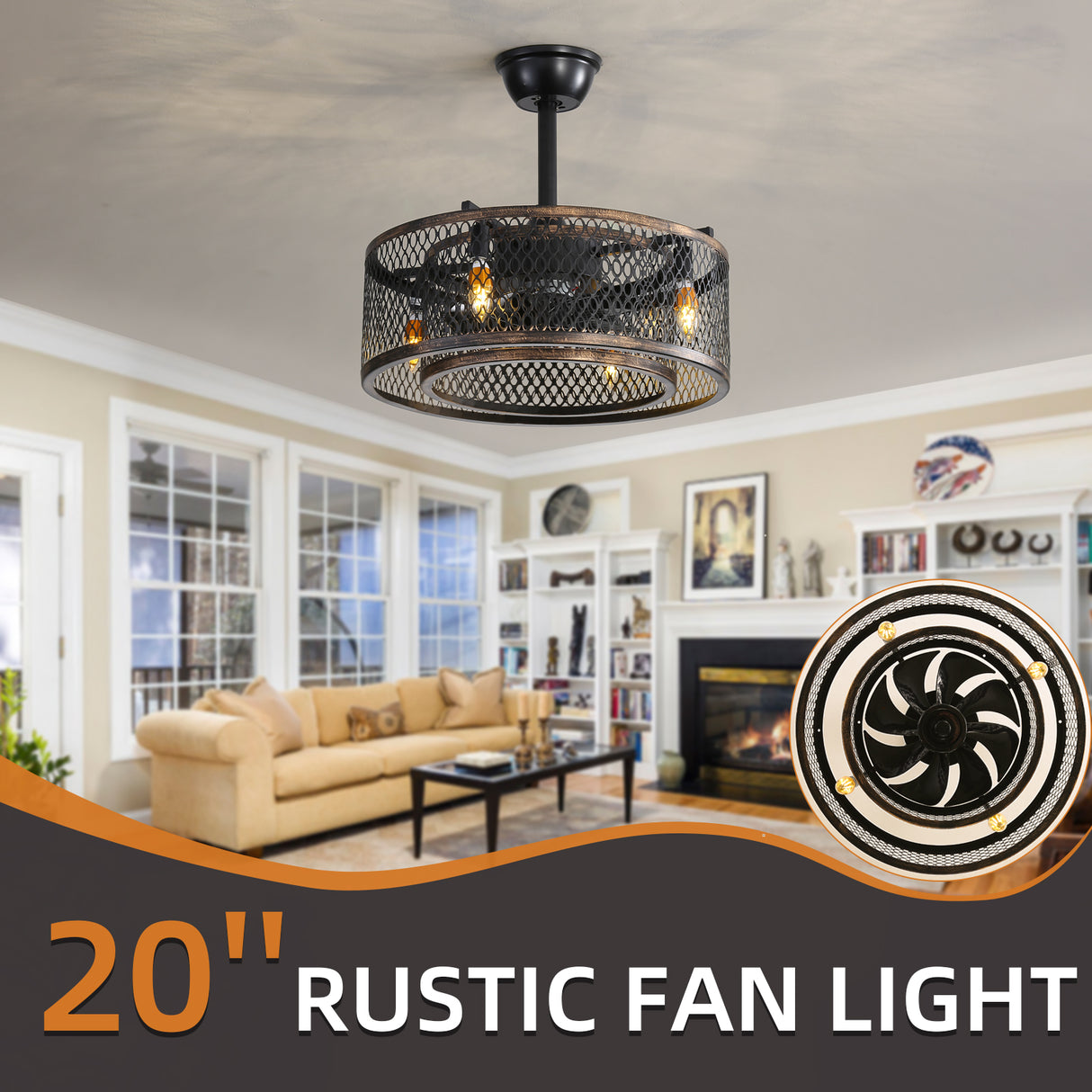 20 inch Caged Ceiling Fan with Lights - V.I.P Digital Presence