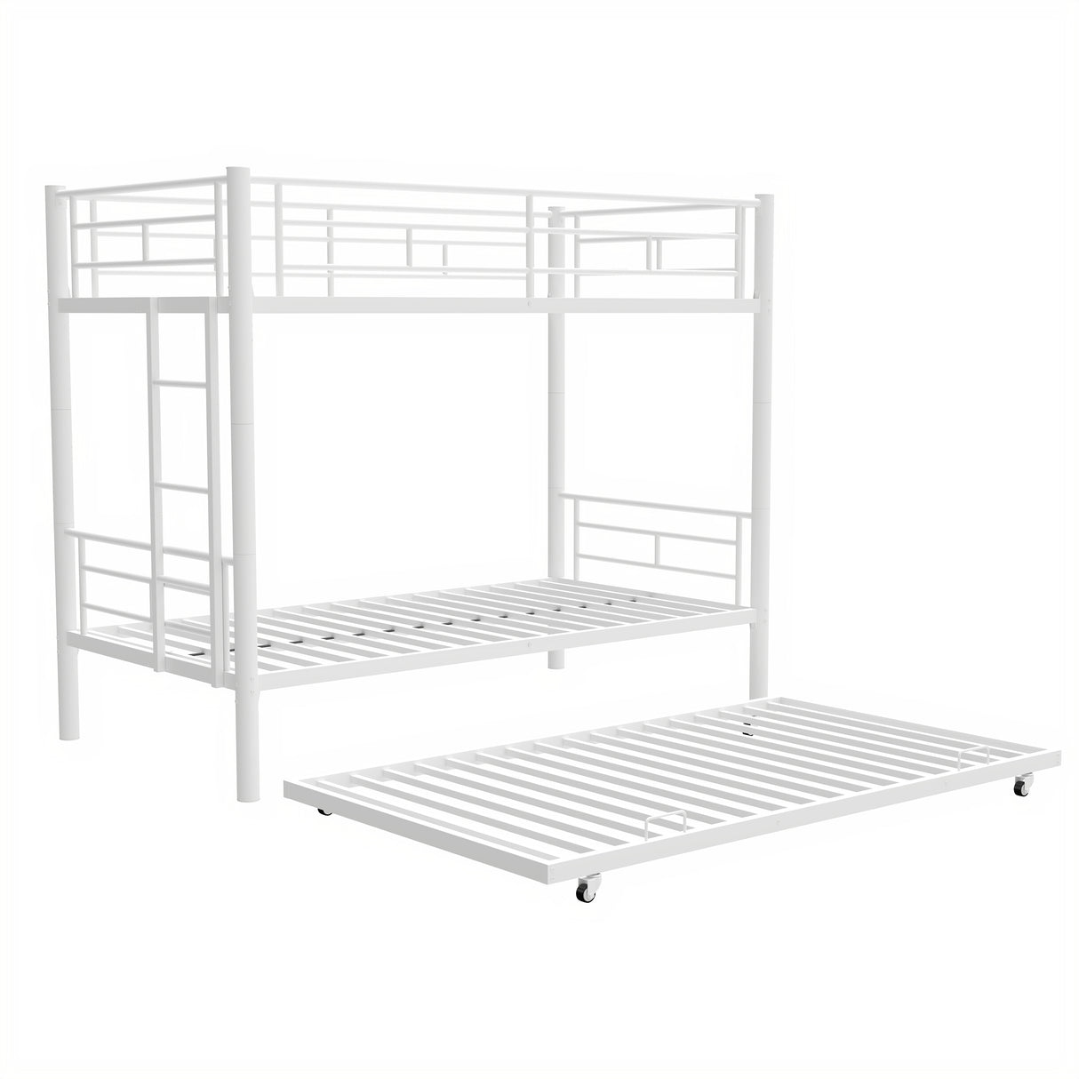 Heavy-duty Sturdy Meta Twin over Twin with Trundle Bunk Bed/l/ Noise Reduced/ Safety Guardrail/No Box Spring Needed,White - V.I.P Digital Presence