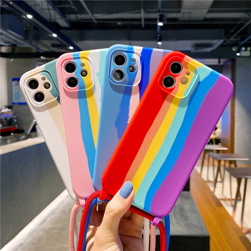 Funda para teléfono móvil Apple 13 Pro con cordón de silicona arcoíris, compatible con el 11 Pro, funda anticaídas con todo incluido.