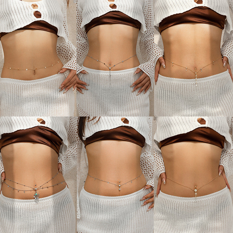 Sexy rhinestone puncture navel nail waist chain, sweet and cool summer body chain - V.I.P Digital Presence