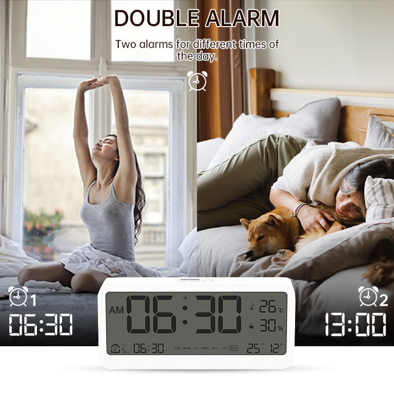 Multifunctional Digital Clock: Adjustable LED Brightness, Temp & Humidity Display, Dual - Mode Alarm, for Bedside or Desk - V.I.P Digital Presence