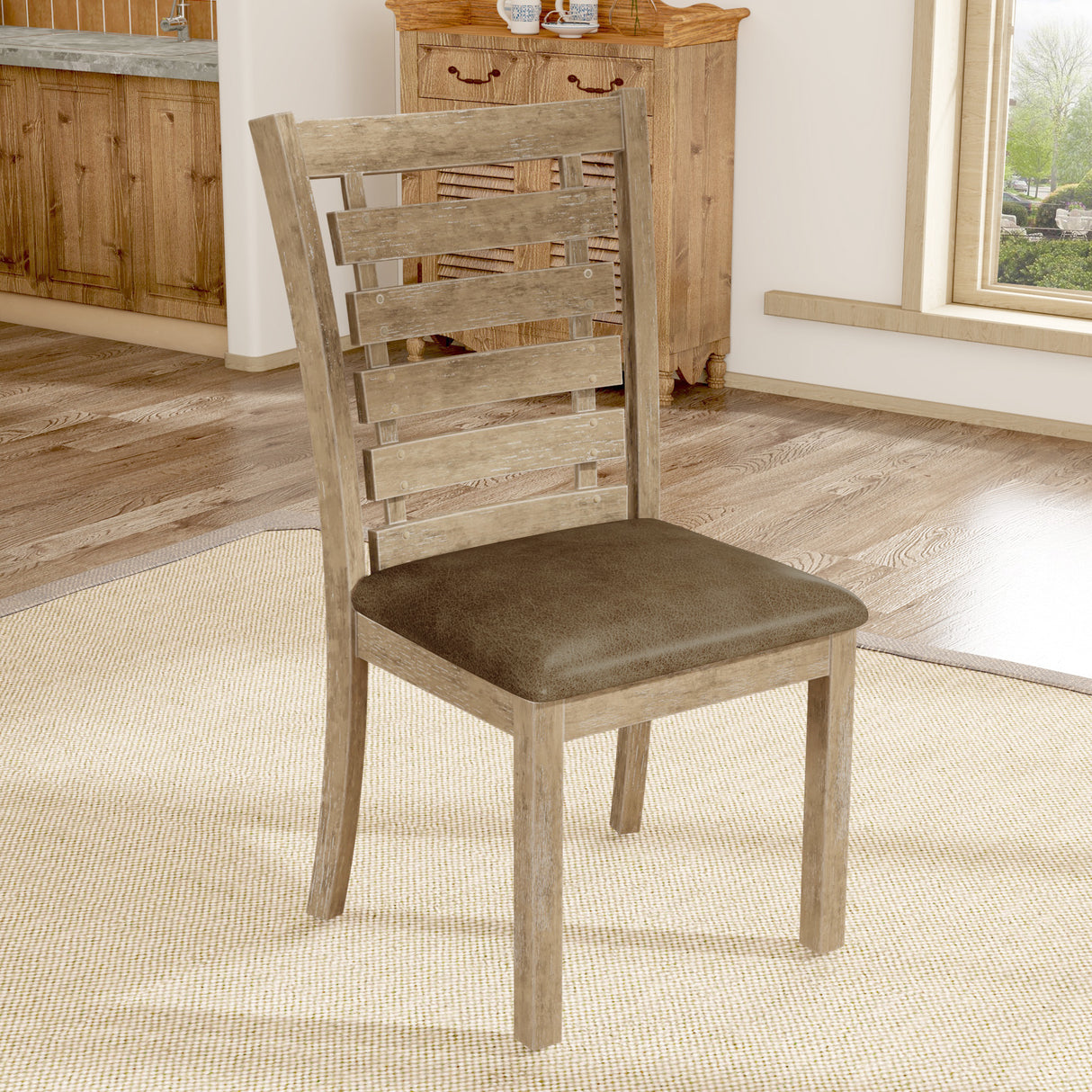 Set of 2 Dining Chairs Modern Farmhouse Rustic Look Distressed Design Ladderback Solid Wood - V.I.P Digital Presence