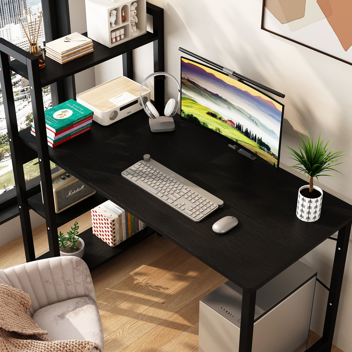 Bedroom desk, steel frame, computer desk, student desk, desk with 4 storage shelves, computer desk, metal and wood - V.I.P Digital Presence