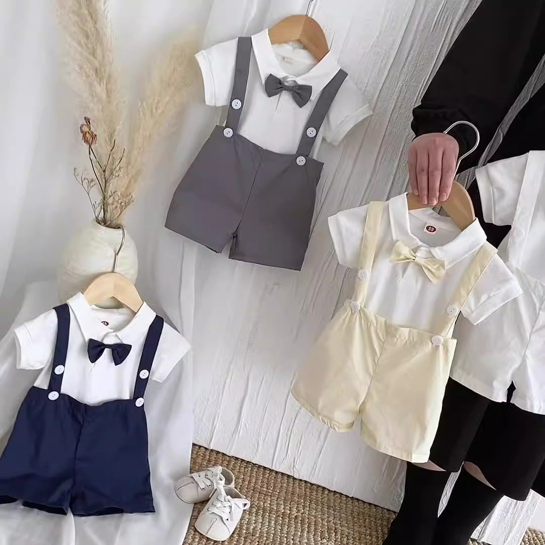 Summer baby hoodie tie suspender shorts two-piece set for gentlemen's one month and one year old dress suspender pants - V.I.P Digital Presence