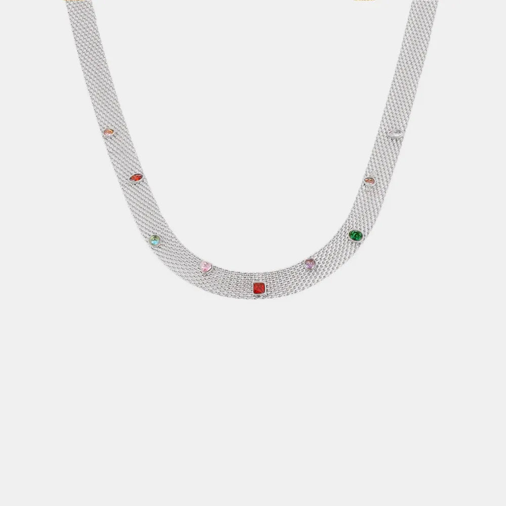 Geometric Colorful Zircon Necklace Titanium Steel PVD Plated Non Fading Jewelry - V.I.P Digital Presence