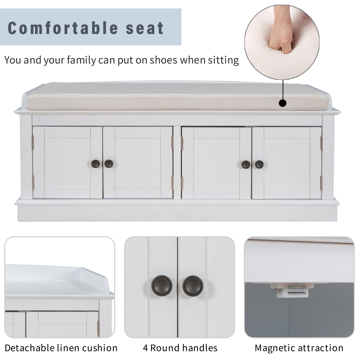 TREXM storage table with 4 adjustable doors and shelves, detachable padded shoe stand (white) - V.I.P Digital Presence