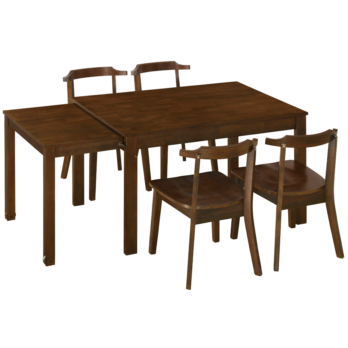 TOPMAX 65 "5-piece set with wheels and expandable dining table set 17.7" pull-out side table and small dining chair Brown