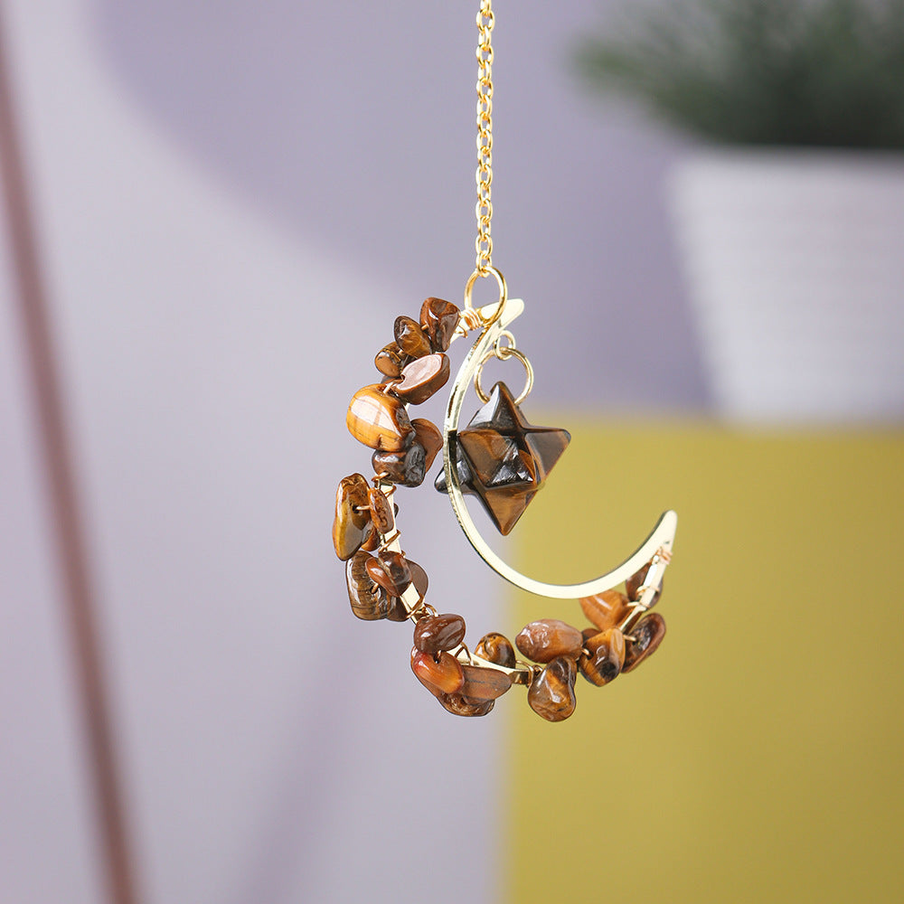 Natural crystal broken stone moon pendant Melkaba DIY woven wind chime pendant decoration crystal ornament gift - V.I.P Digital Presence