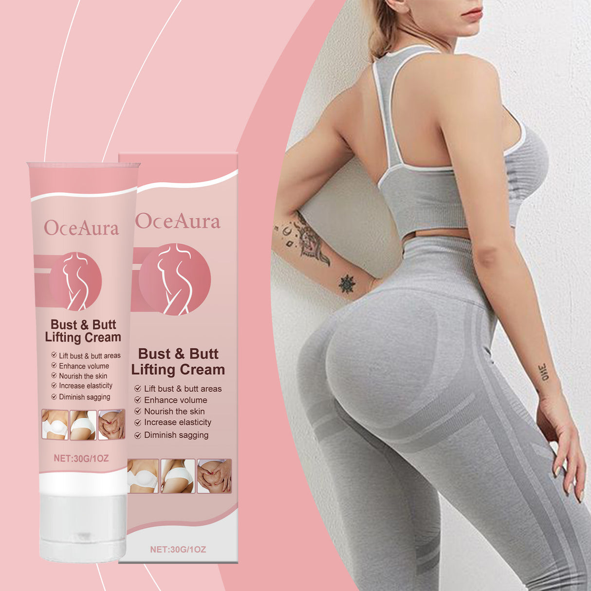 Crema para el cuidado de los senos Oceaura: hidratante, reafirmante, suavizante y nutritiva para la piel de los glúteos.