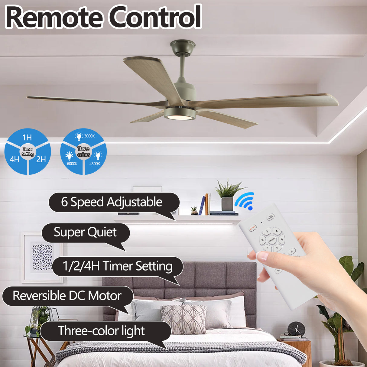 60 "modern wooden ceiling fan with lighting and remote control, 6-speed noiseless reversible DC motor ceiling fan - V.I.P Digital Presence