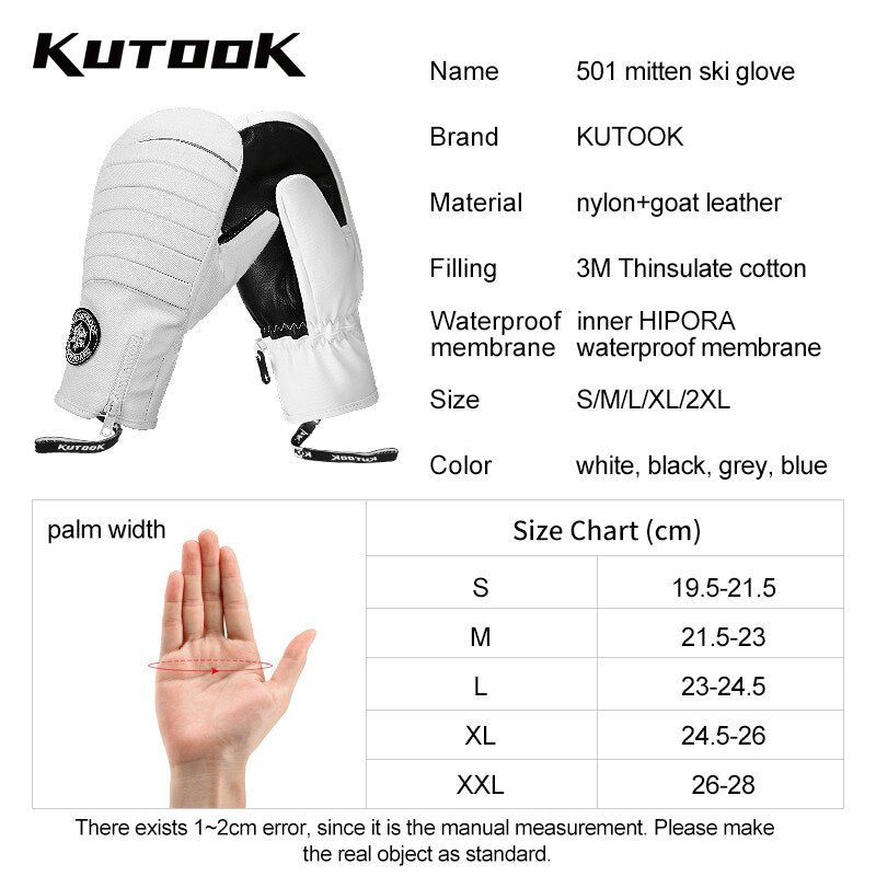 KUTOOK Winter Ski Mittens Windproof Snowboard Mittens Thermal Fleece Lining Skiing Gloves Waterproof Goatskin Palm Outdoor Sport - V.I.P Digital Presence