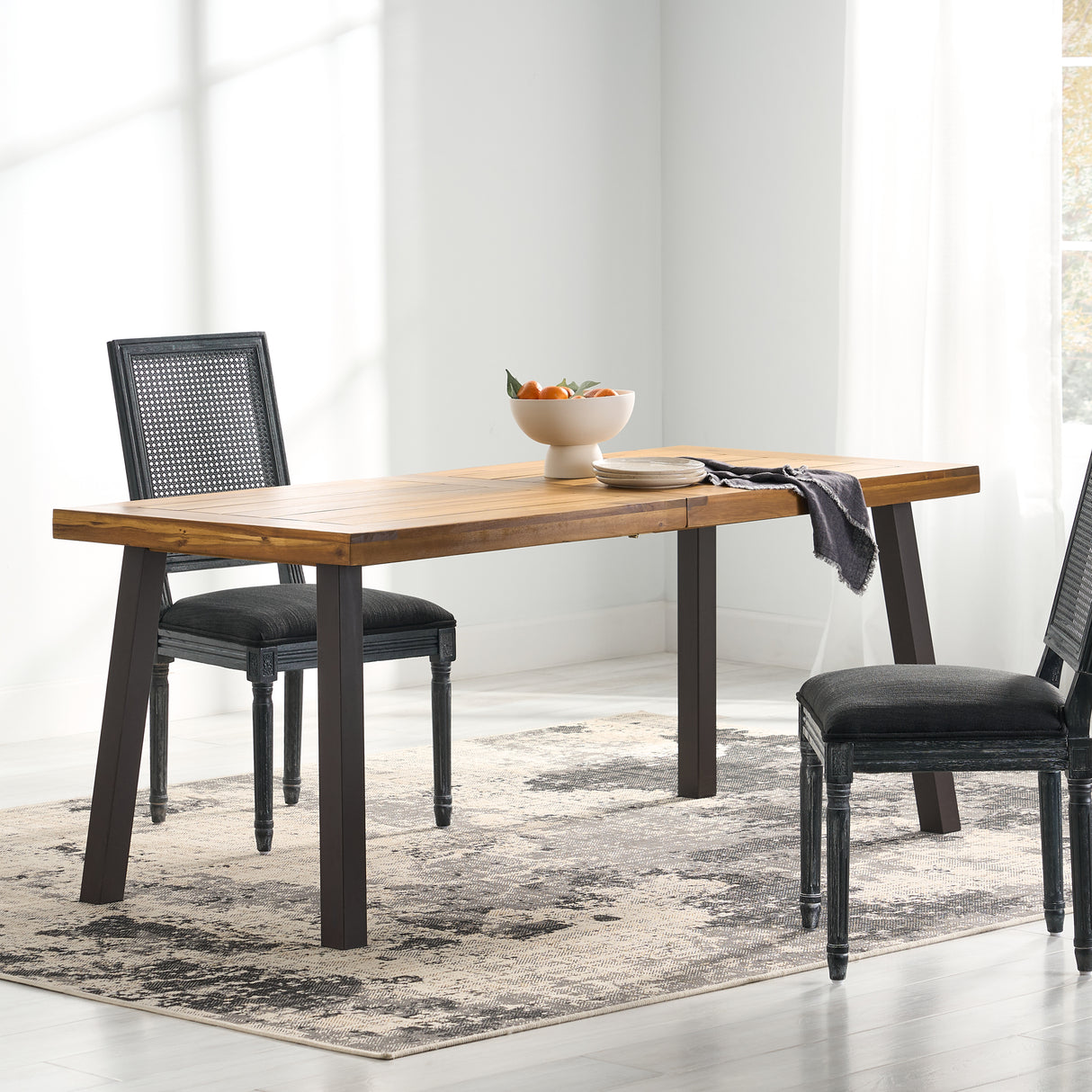 Della Acacia Wood Dining Table, Natural Stained with Rustic Metal, Brown, Grey - V.I.P Digital Presence