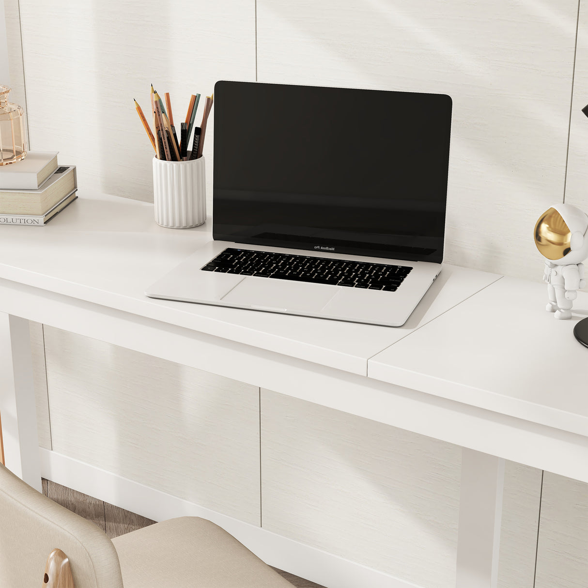 Twin Loft Wood Bed with Under-bed, Built-in Desk, a Storage Cabinet of 2 Drawers, Guardrails, Ladder,White - V.I.P Digital Presence