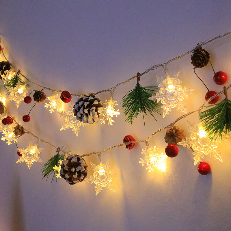 Snowflake Pinecone Christmas Wreath Light String Bell Pine Needle Red Berry Doll Staircase Decorative Light - V.I.P Digital Presence
