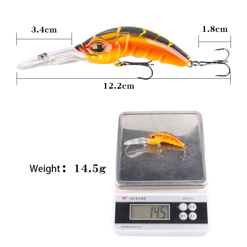 Cebo falso de lengua ancha, ABS Rock Mino, para buceo profundo, 10,4 cm, 14,5 g, con cuentas y tres anzuelos mejorados, con forma de gusano simulado.