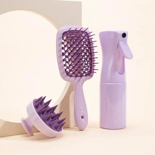 Hollow Comb Set With Spray Bottle 200ml Hair Care Product Set Silicone Shampoo Head Scalp Massage Brush - V.I.P Digital Presence