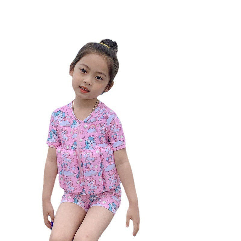Children's buoyancy swimsuit for girls and boys, cute baby short sleeved zipper one-piece surfing floating vest swimsuit - V.I.P Digital Presence
