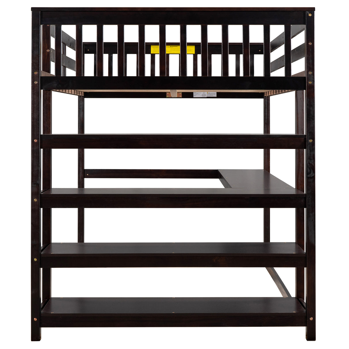 Full Size Loft Bed with Storage Shelves and Under-bed Desk Espresso