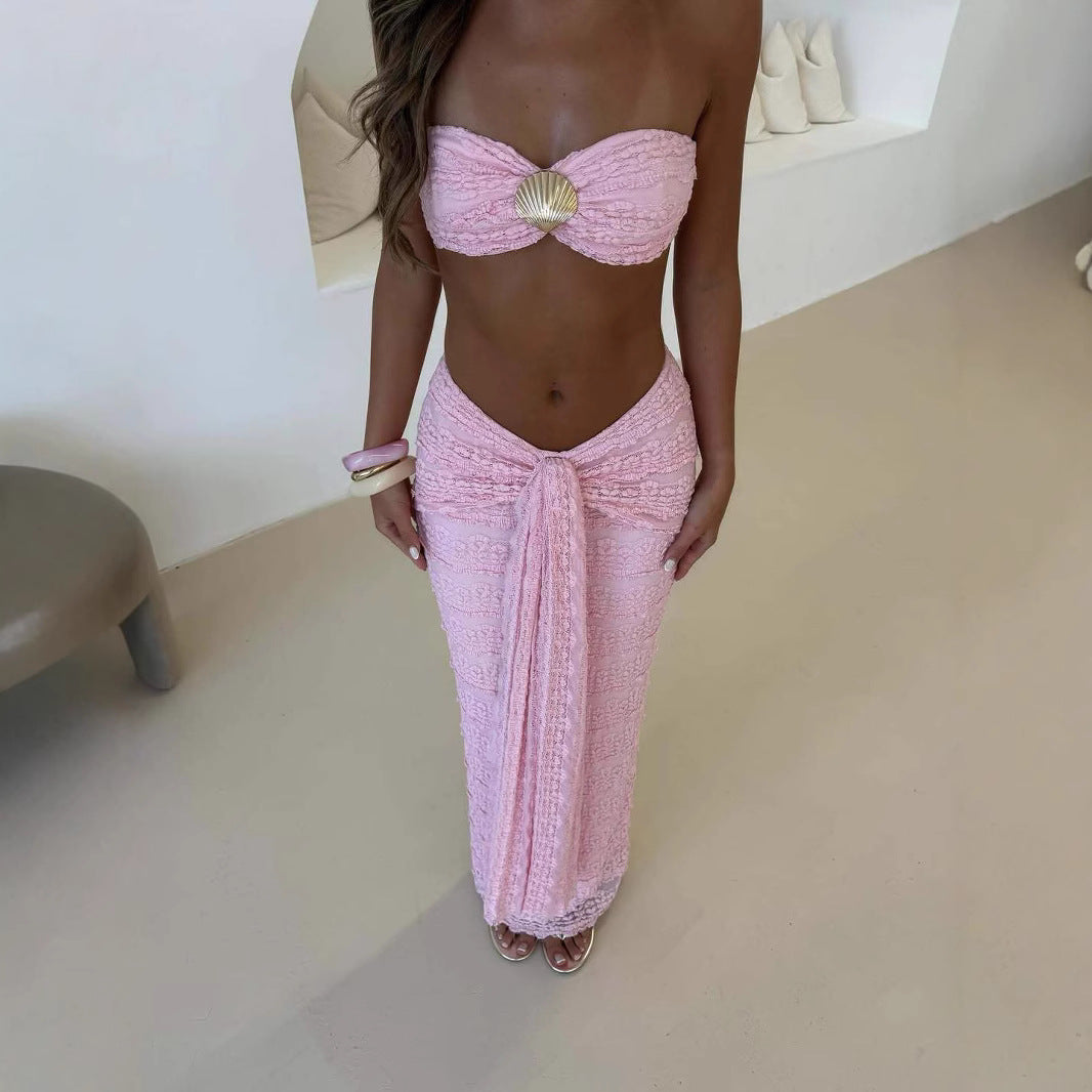 Lace Jacquard Vacation Seaside Leisure Swimsuit Two Piece Set - V.I.P Digital Presence