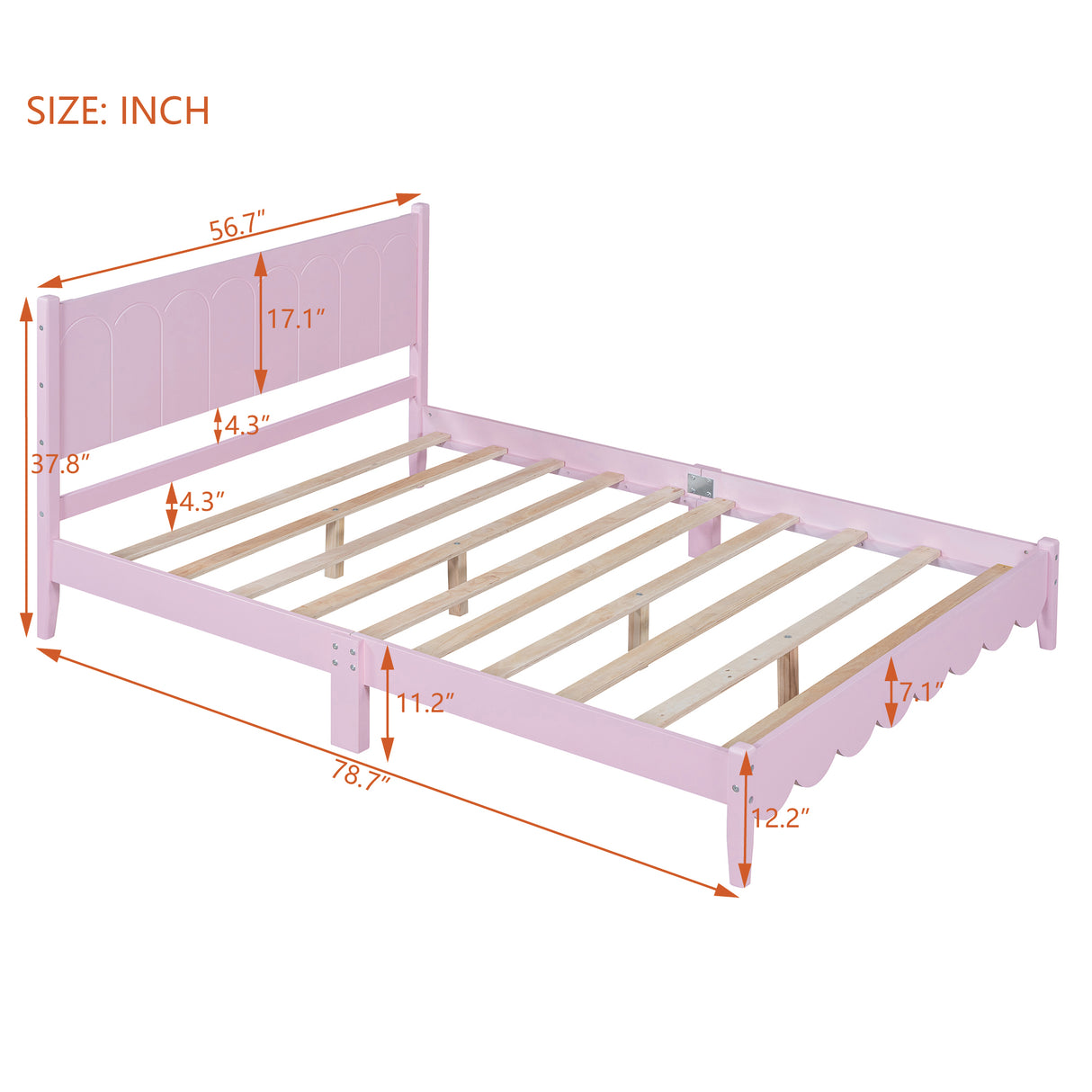 Full Size Wood Platform Bed Frame, Retro Style Bed with Rectangular Headboard,No Need Box Spring,Pink - V.I.P Digital Presence