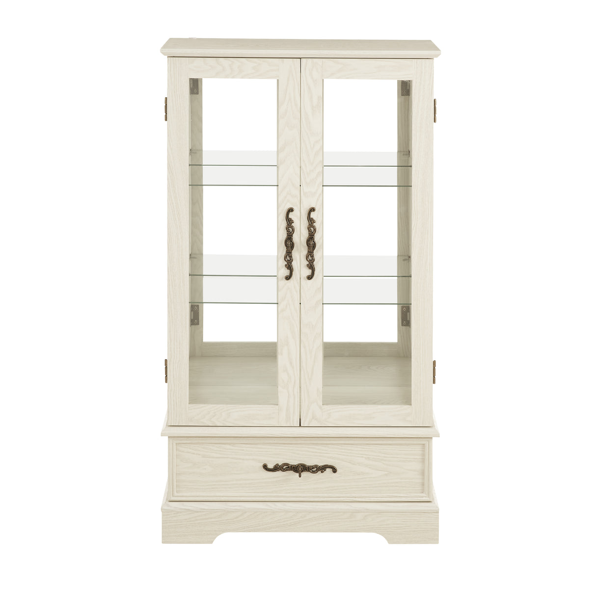 Light colored glass cabinet Curio display cabinet with adjustable glass frame, 2 doors and 1 drawer, including white light bulbs - V.I.P Digital Presence