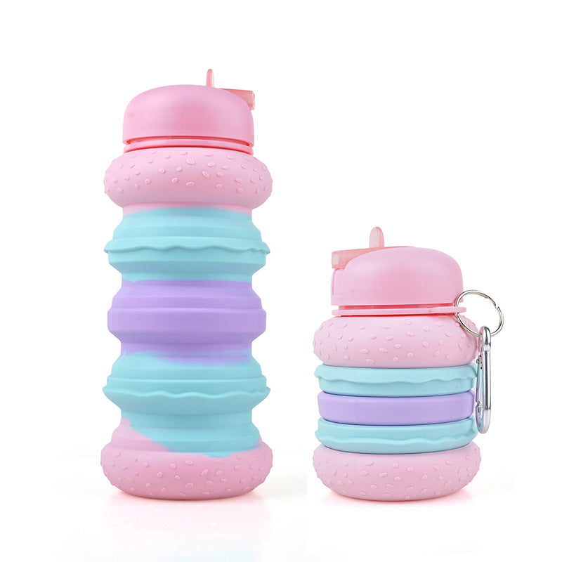 Children's Creative Hamburger Water Cup Portable Anti-Fall Leak-Proof Silicone Water Cup Silicone Telescopic Folding Cup Outdoor Sports Water Bottle