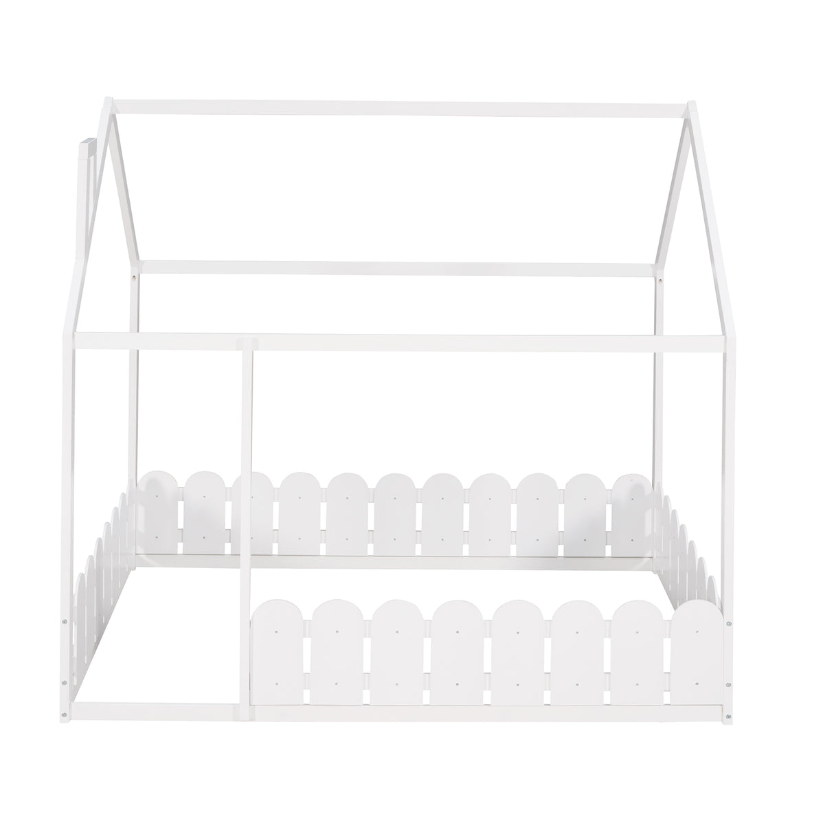 (Slats are not included) Full Size Wood Bed House Bed Frame with Fence for Kids Teens Girls Boys (White ) - V.I.P Digital Presence
