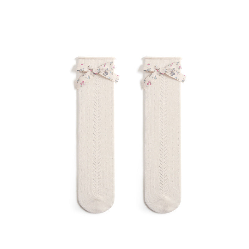 Hollow Mesh Floral Bow Princess Socks Combed Cotton Girls Stockings - V.I.P Digital Presence