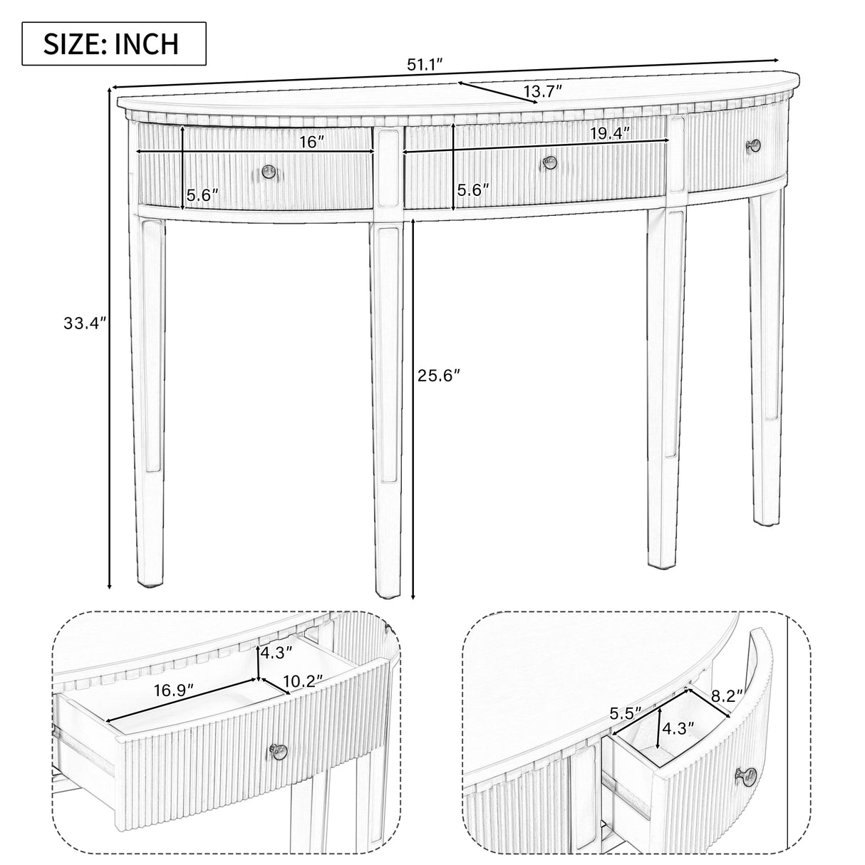 U-Style Distinctive Features of Pine Veneer Console Table with Vertical Stripe Drawer Fronts and Four Legs - V.I.P Digital Presence