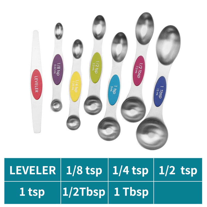 Magnetic suction double head measuring spoon 9-piece set of stainless steel baking household kitchen salt spoon - V.I.P Digital Presence